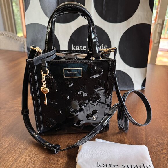 Kate Spade Key to My Heart Embossed Patent Leather Manhattan Mini Tote in Black - Picture 8 of 8